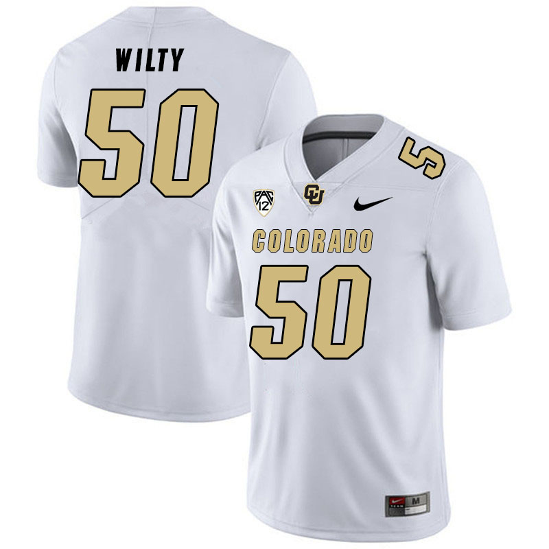 Men #50 Jack Wilty Colorado Buffaloes College Football Jerseys Stitched Sale-White